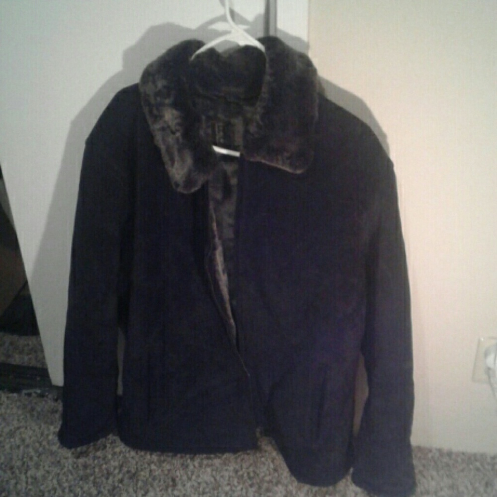 Mens medium leather jacket with faux fur